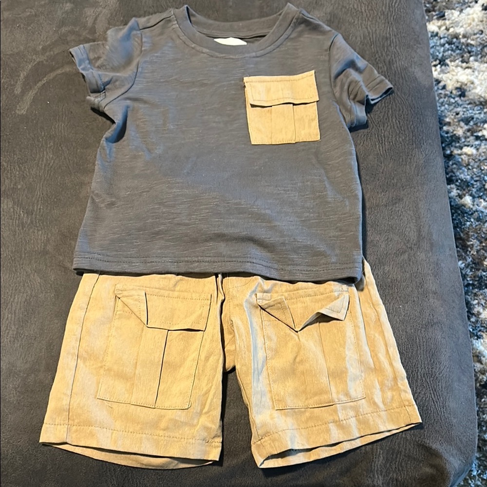 Gray and Tan Kids Shirt and Shorts Set